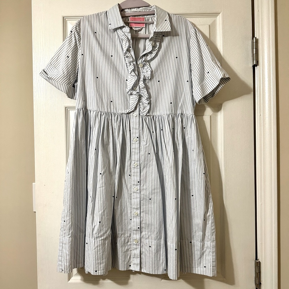 Kate Spade oversized cotton collared mini-dress with stripes and hearts size S